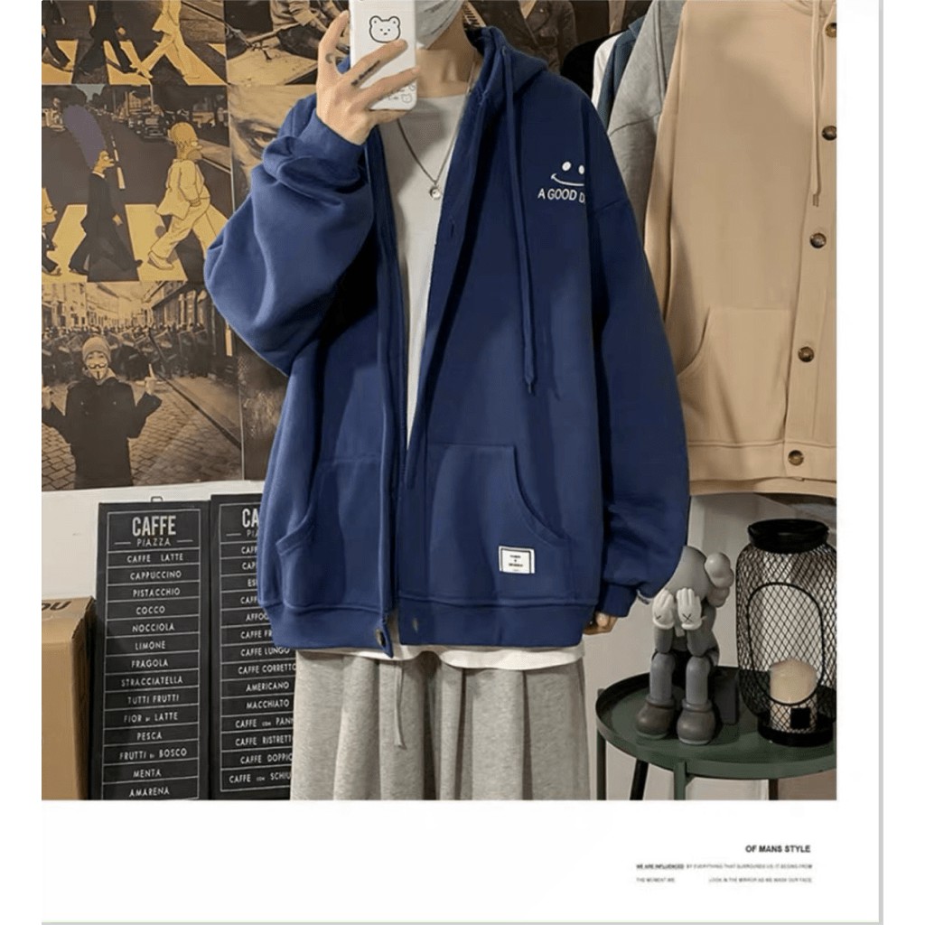 ÁO KHOÁC HOODIE NÚT GÀI MẶT CƯỜI FORM RỘNG CHO NAM CỰC HOT TU