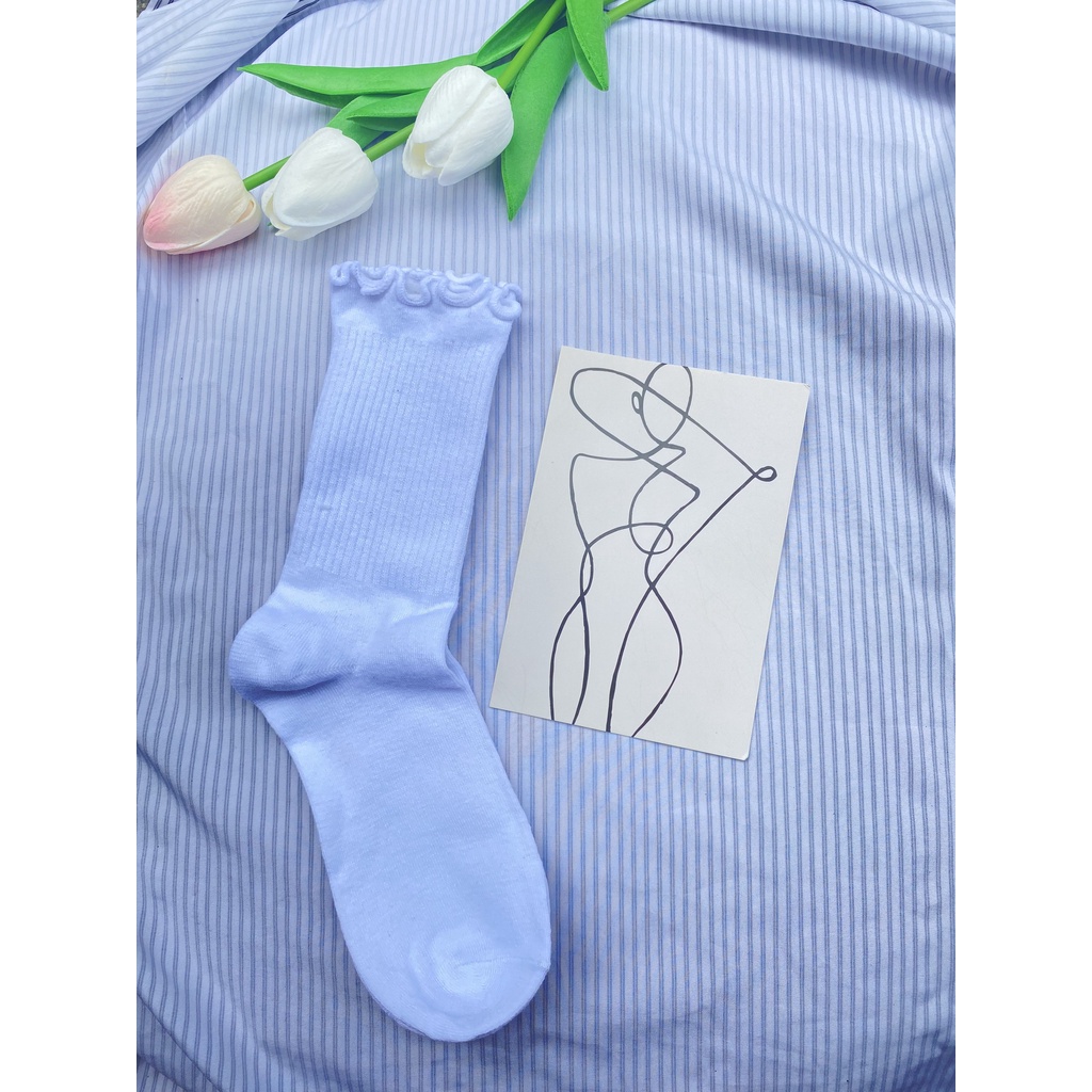 Tất nữ bèo cổ nhún Muzini vớ nữ trơn nhiều màu thiết kế đơn giản TN231