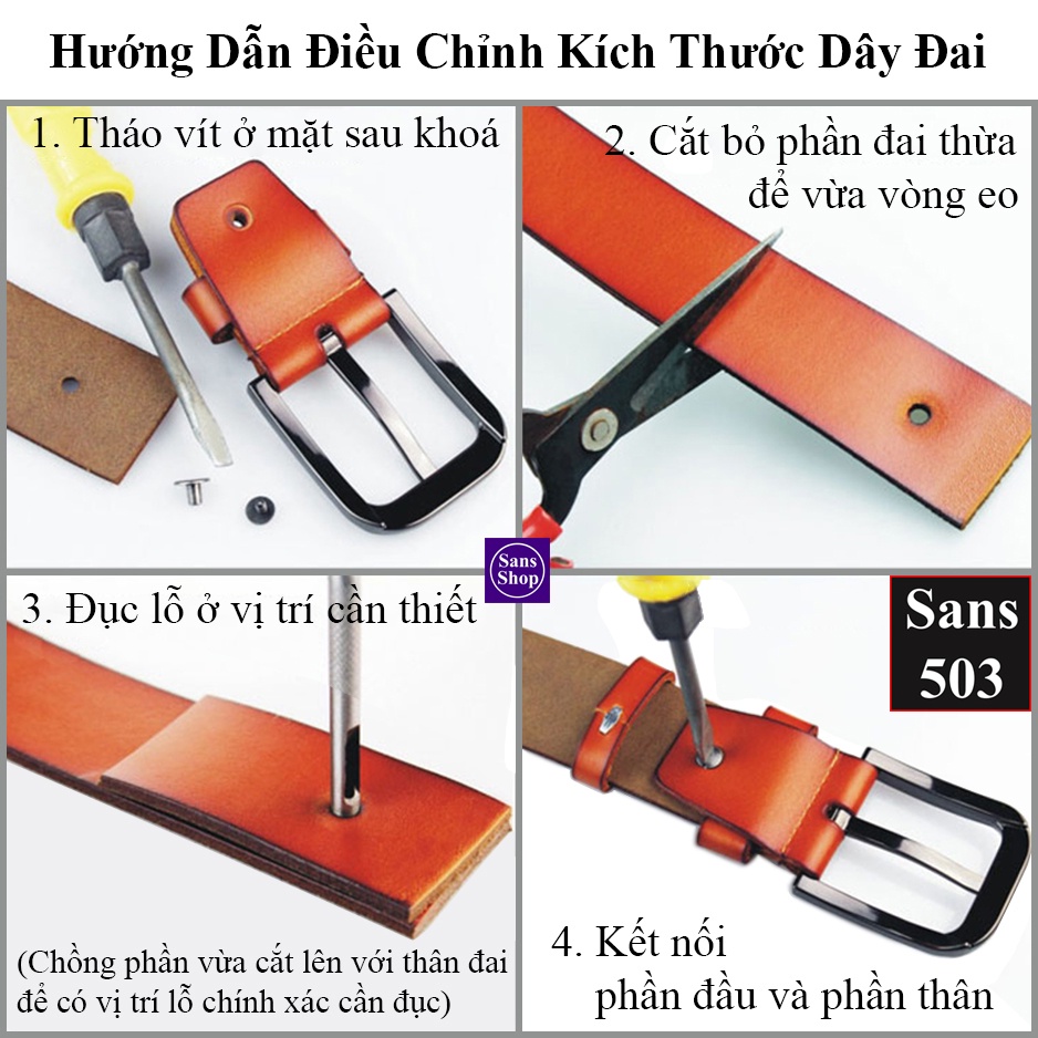 Thắt lưng nam khóa kim gài Sans503 đơn giản classic dây nịt da mềm cổ điển vuông cao cấp đẹp thời trang công sở đen nâu