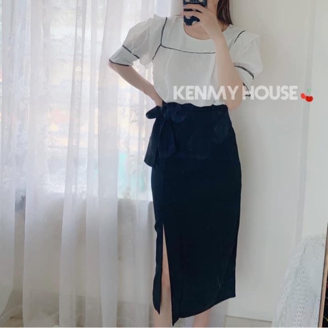 Chân váy xẻ thắt nơ eo [ HÌNH THẬT ]