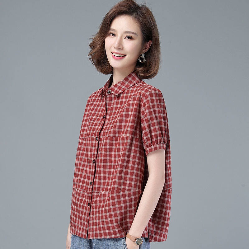 Áo Sơ Mi Tay Ngắn Dáng Rộng Họa Tiết Sọc Caro Thiết Kế Mới Thời Trang Mùa Hè Dành Cho