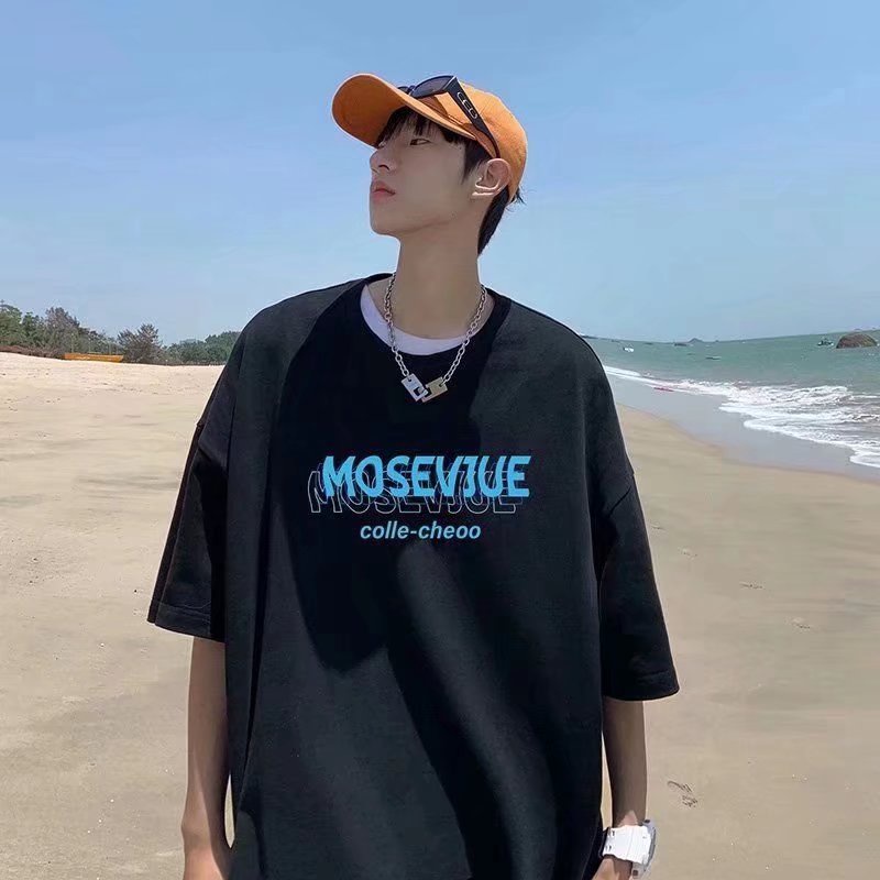 Áo Thun Tay Ngắn Dáng Rộng Cổ Tròn In Chữ Thời Trang Phong Cách Nhật Bản Cho Nam Size M-8XL