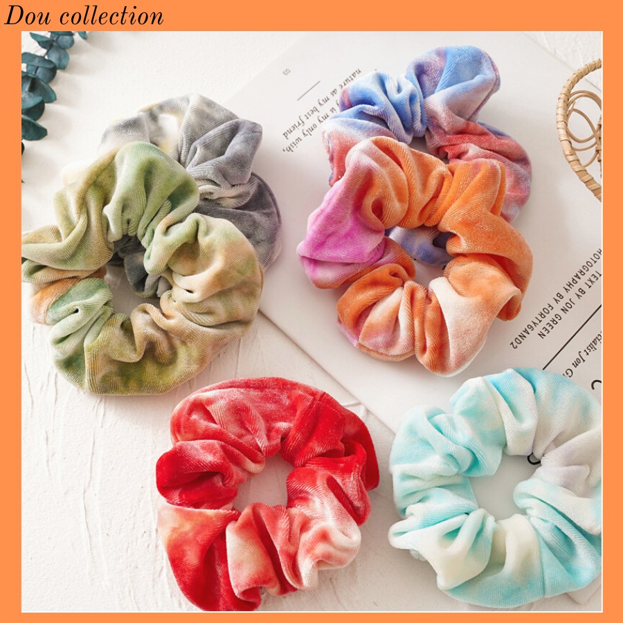 [NowShip2h] Dây Cột Tóc Scrunchies Màu Loang Phong Cách Hàn Quốc Chất Liệu Vải Nhung - Mã DT014