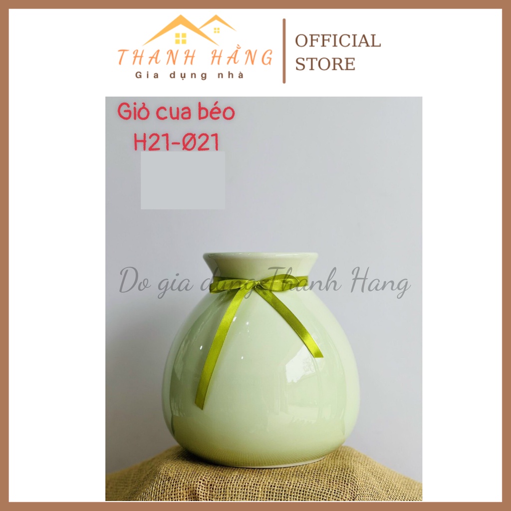 Bình hoa bầu tráng men gốm sứ Bát Tràng đẹp sáng bóng freeship giỏ cua