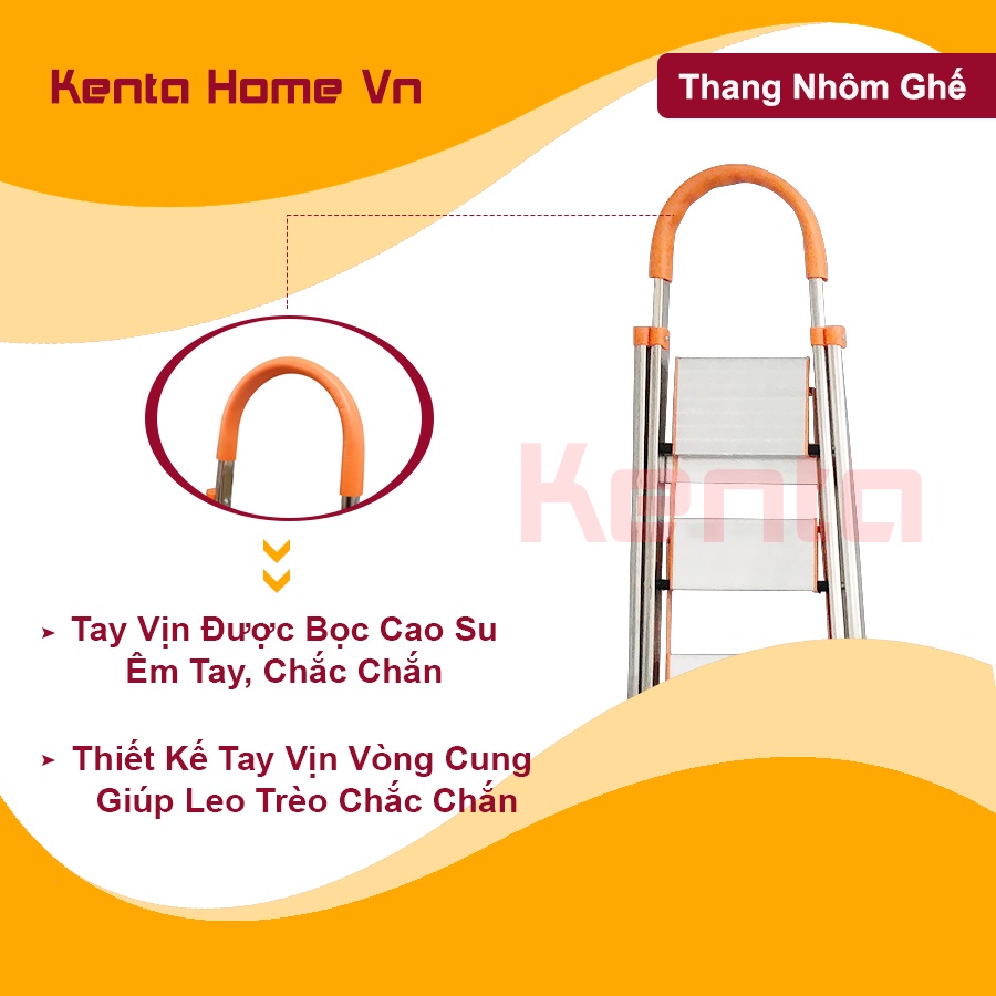 Thang nhôm ghế tay vịn chữ A bản to 3 4 5 6 7 Bậc cao từ 0.74M -1,72M gấp gọn, Khung inox 304 cực kỳ chắc chắn an toàn