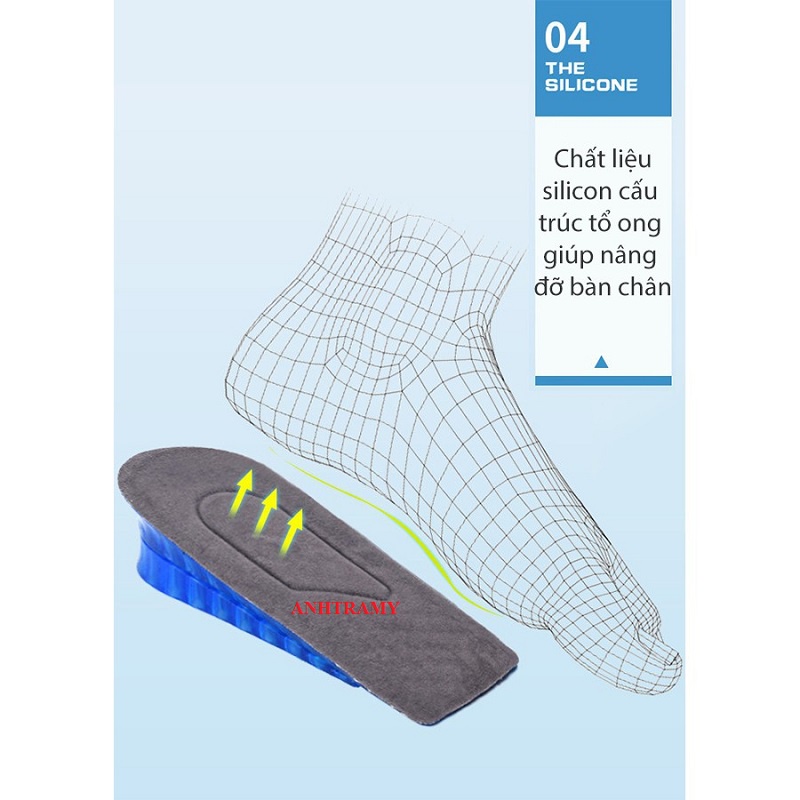 Bộ lót giày độn đế tăng 3.5cm chiều cao loại 2 lớp cấu trúc tổ ong bề mặt ép vải cotton êm chân-PK27