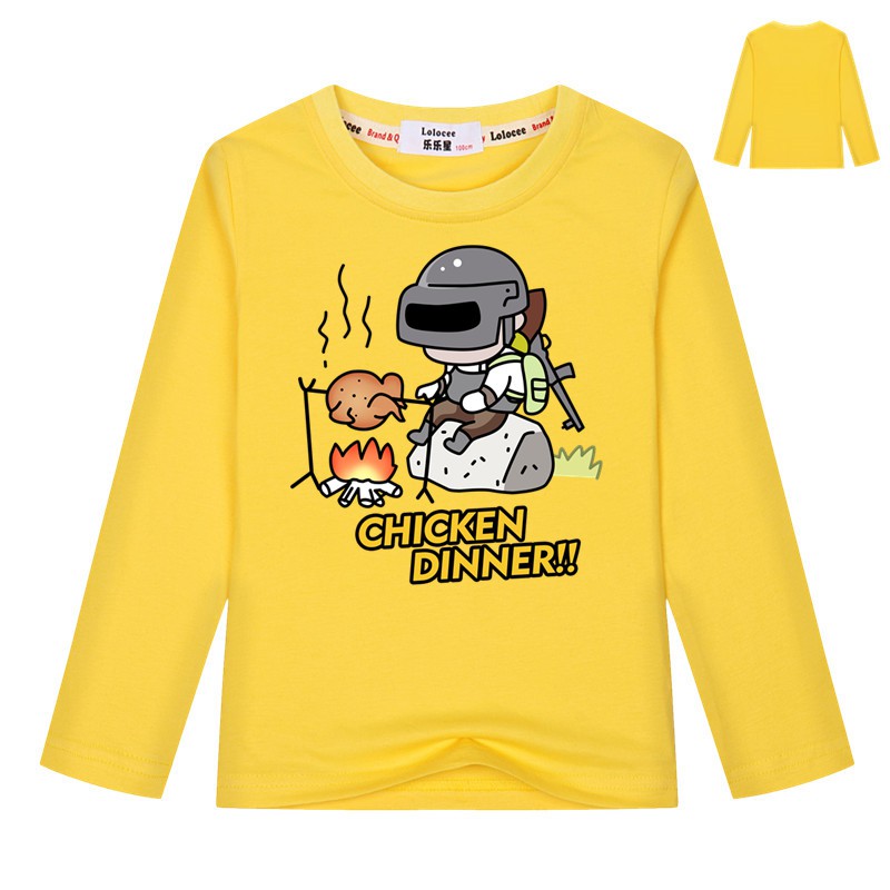 Áo thun dài tay Người chiến thắng Người chiến thắng Bữa tối Gà Áo PUBG Funny Gamer Tee cho bé trai