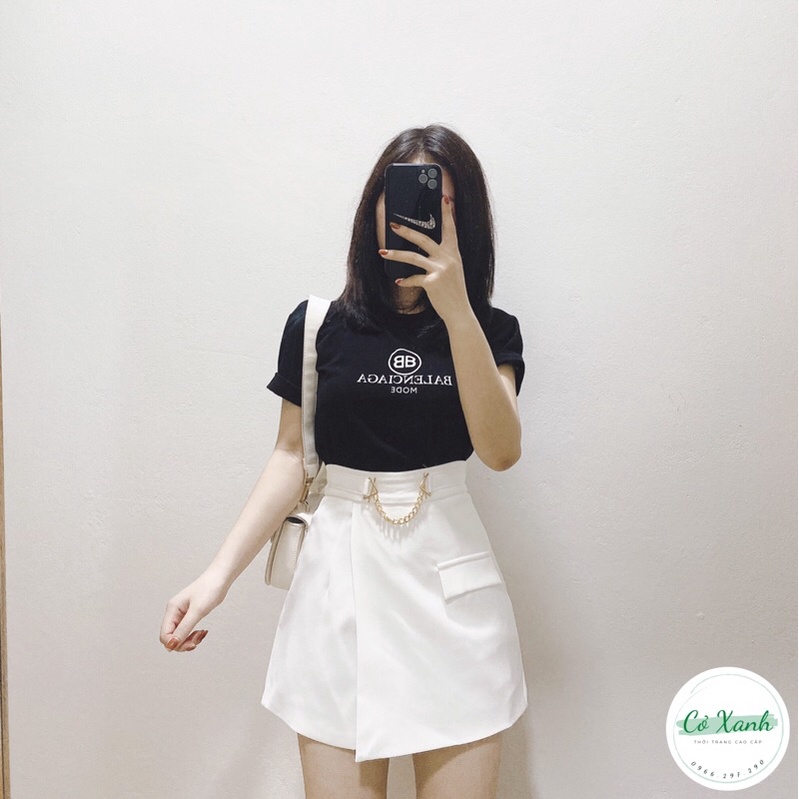 Quần giả chân váy thiết kế cao cấp vạt chéo phối xích Quảng Châu Cỏ Xanh QV3 | BigBuy360 - bigbuy360.vn