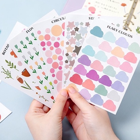 Sticker tone pastel trang trí sổ tay thiệp DIY nhiều kiểu dáng, nhãn dán cute nhiều màu sắc decor bullet journal