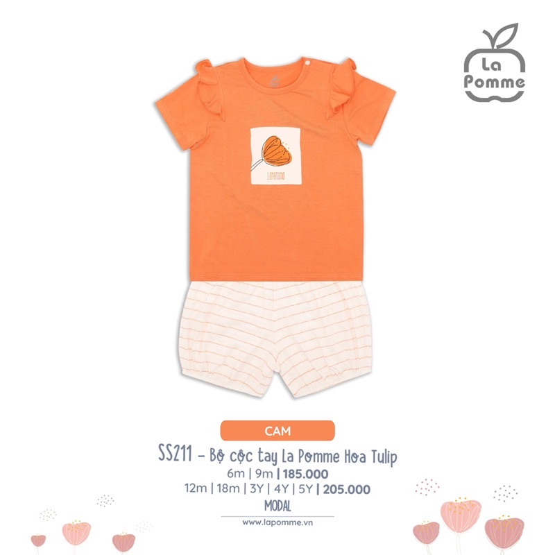 Bộ cộc tay la pomme hoa Tulip cho bé 6m-5y