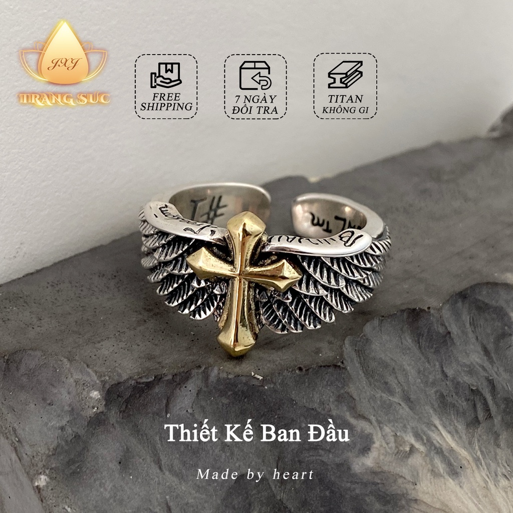 Nhẫn Nam TITAN Thánh giá CánhPhong cách Âu Mỹ Lông vũ Cổ điển Làm như cũ Làm bằng tay Thiết kế ban đầu dày NH-240