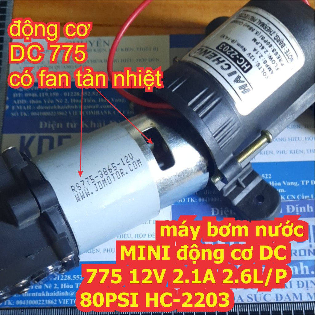 máy bơm nước MINI động cơ DC 775 12V 2.1A 2.6L/P 80PSI HC-2203 kde6784