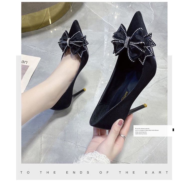 Đính Đá Màu Trắng / Đen Thời Trang Xuân Thu 2021 Cho Nữ Giày cao gót 5cm 7cm 9cm