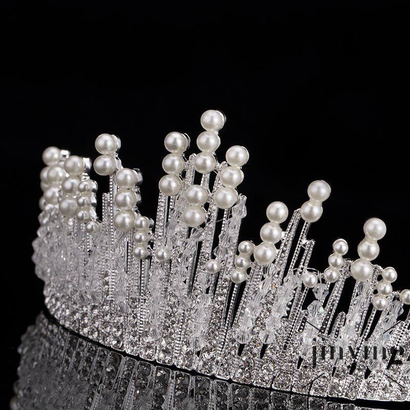 Vương miện cô dâu GETNOIVAS màu bạc đính ngọc trai sang trọng