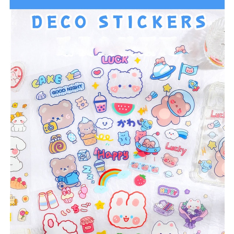 Sticker PET Trong Suốt Dán Bình Nước Hình Động Vật Hoạt Hình Dễ Thương