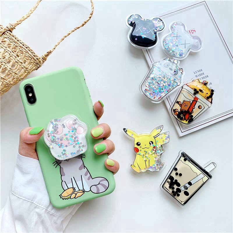 Attached to the back of the mobile phone with pearl milk tea pattern pop Phone holder