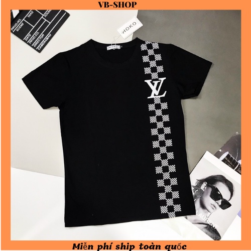 Áo thun nam ngắn tay cổ tròn cao cấp giá rẻ in l.v sang trọng vải cotton 100% mềm mịn co giãn form regular VBSHOP0025