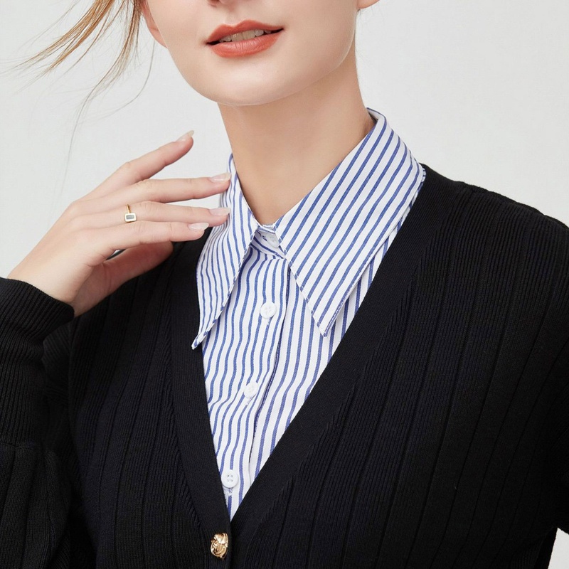 Xiangbao Áo Crop Top Giả Cổ Bẻ In Họa Tiết Sọc Xanh Dương Phong Cách Vintage Có Thể Tháo Rời Cho Nữ Ac