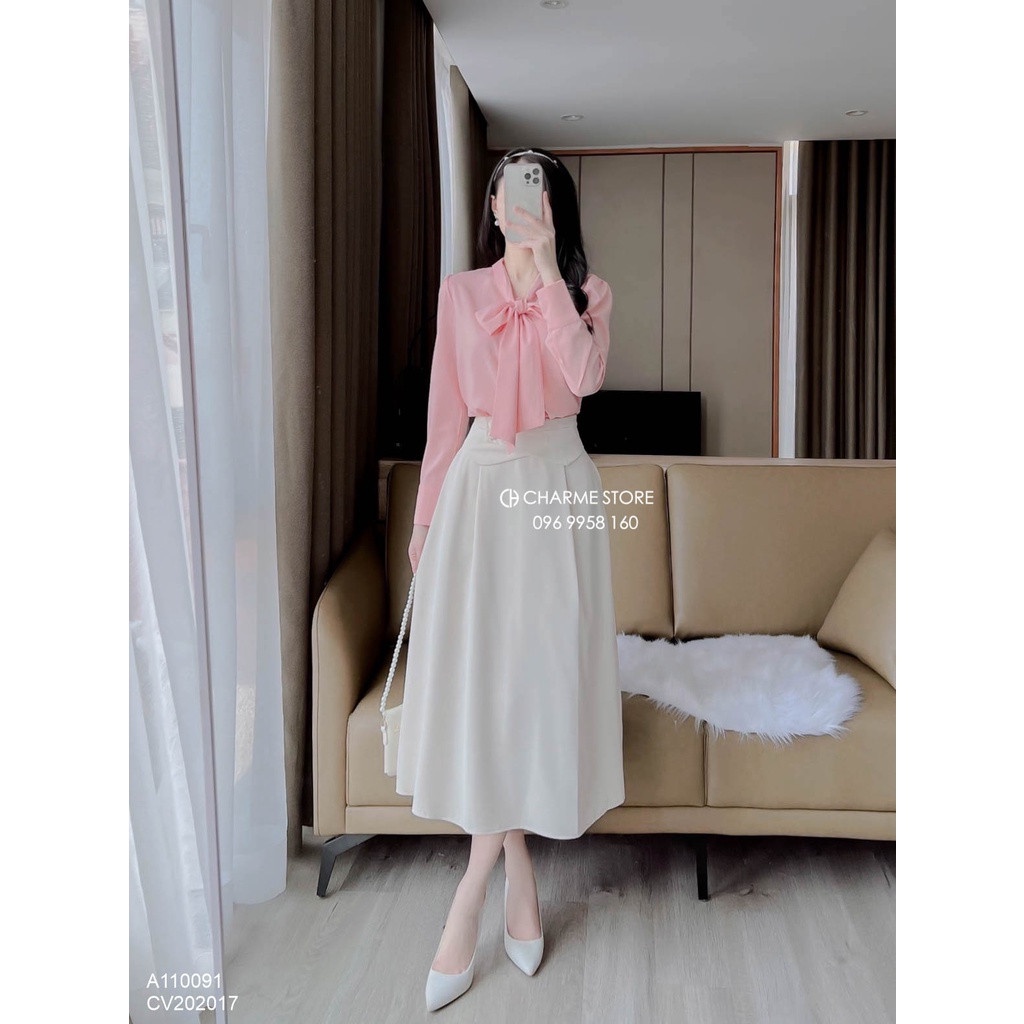 Áo sơ mi nữ trơn dài tay cổ nơ thiết kế Charme 110091 | BigBuy360 - bigbuy360.vn