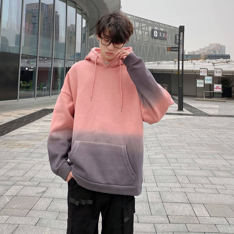 Áo Hoodie Tay Dài Form Rộng Phối Màu Gradient Phong Cách Cá Tính