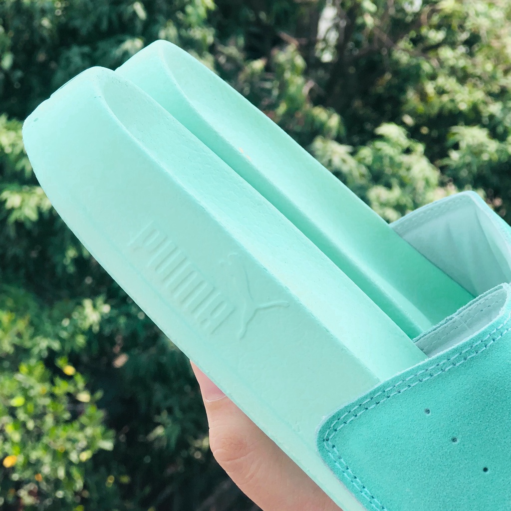 Dép unisex 𝐌𝐋𝐁 𝐏𝐔𝐌𝐀 ❤️FREESHIP + Hộp❤️ dép mlb bóng chày quai ngang thể thao nữ in PUMA da lộn, full-xanh