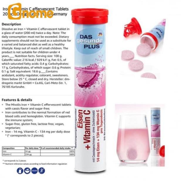 Viên sủi sắt và vitamin C Mivolis Eisen + Vitamin C [Nhập Đức] | BigBuy360 - bigbuy360.vn