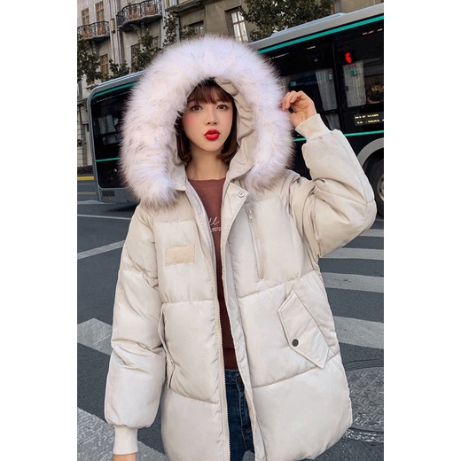 Áo phao nữ hàn quốc mũ lông đen kem chất đẹp hàng quảng châu cao cấp DAP1 | BigBuy360 - bigbuy360.vn