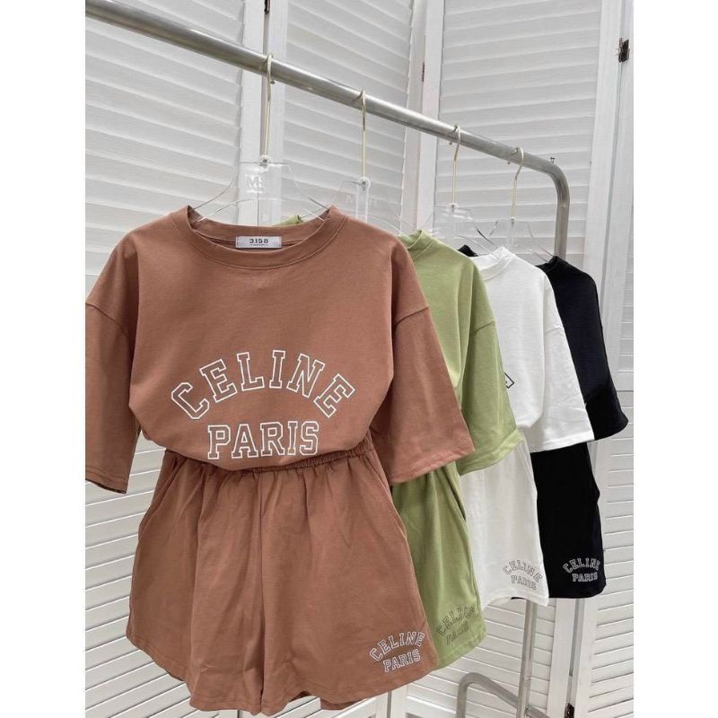 Set bộ quần áo thể thao unisex chất thun cotton thấm hút thoáng mát ngày hè, đồ bộ thun ngắn tay mặc nhà dành cho nữ