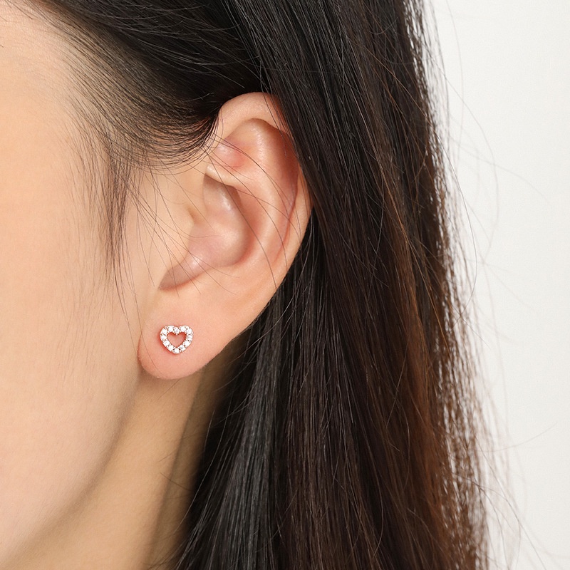 Bông tai bạc s925 kiểu dáng trái tim nhỏ xinh HNY Jewelry BT03