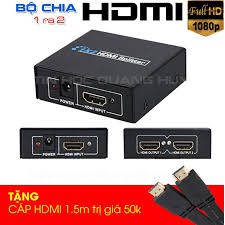 Bộ chia HDMI 1 ra 2 Full HD - Hub HDMI 2 Cổng Kèm Nguồn