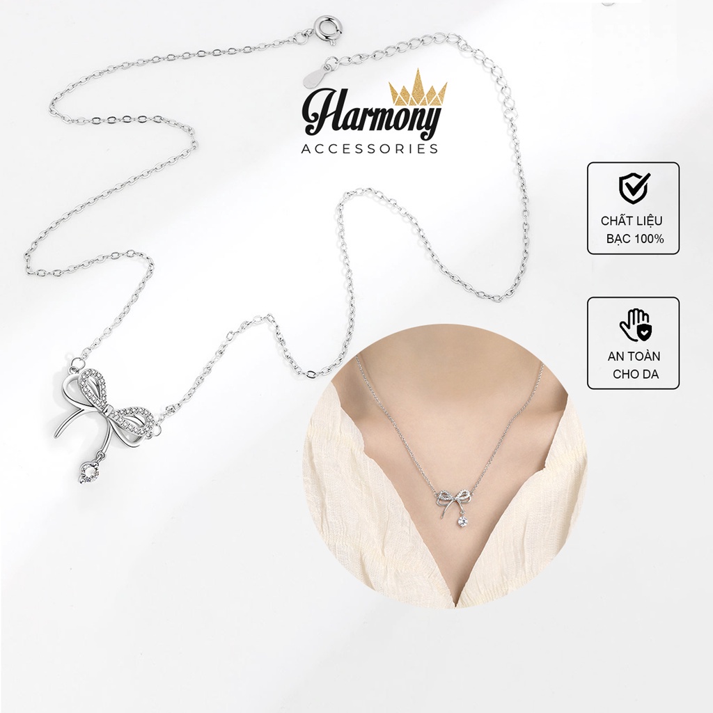 Dây chuyền nữ vòng cổ bạc cao cấp hình nơ đính đá | HARMONY ACCESSORIES VC99