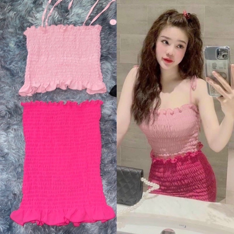 SET ÁO 2 DÂY VÁY NHÚN ( HÌNH THẬT Ở CUỐI )