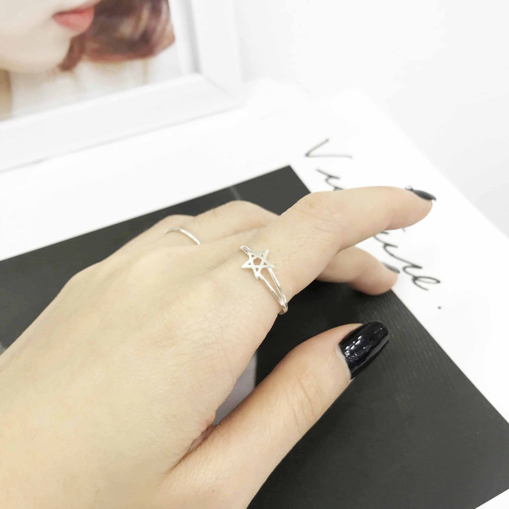 Nhẫn Nữ Bạc Ta CaoBac Silver Cho Nữ Trơn Đơn Giản Không Đá Kiểu Dáng Hai Sợi Sao
