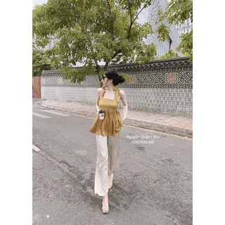 ⚡️BÁN SỈ⚡️Set áo 2 dây babydoll phối quần sớ ống rộng
