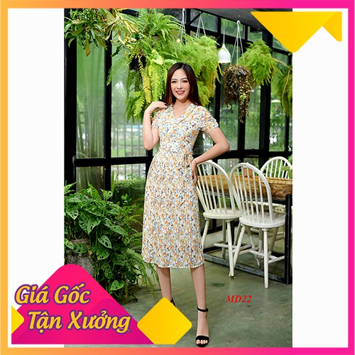 Váy liền - Đầm liền HOA'LABELLA dáng xòe chất liệu Trượt Hàn (MD22)