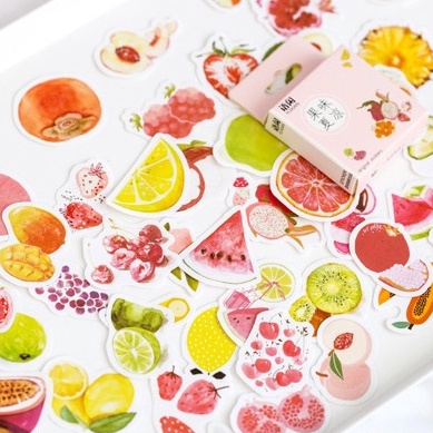 Hộp 50 sticker dán đồ vật dễ thương, nhãn dán cute hình hộp sữa, cây xanh Box Sticker ST408