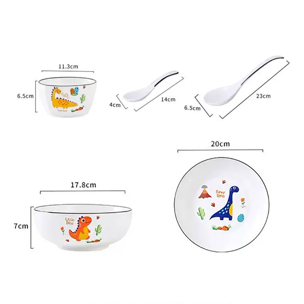 Bộ bát đĩa sứ dùng được lò vi sóng 18 món hình chú khủng long - VS50