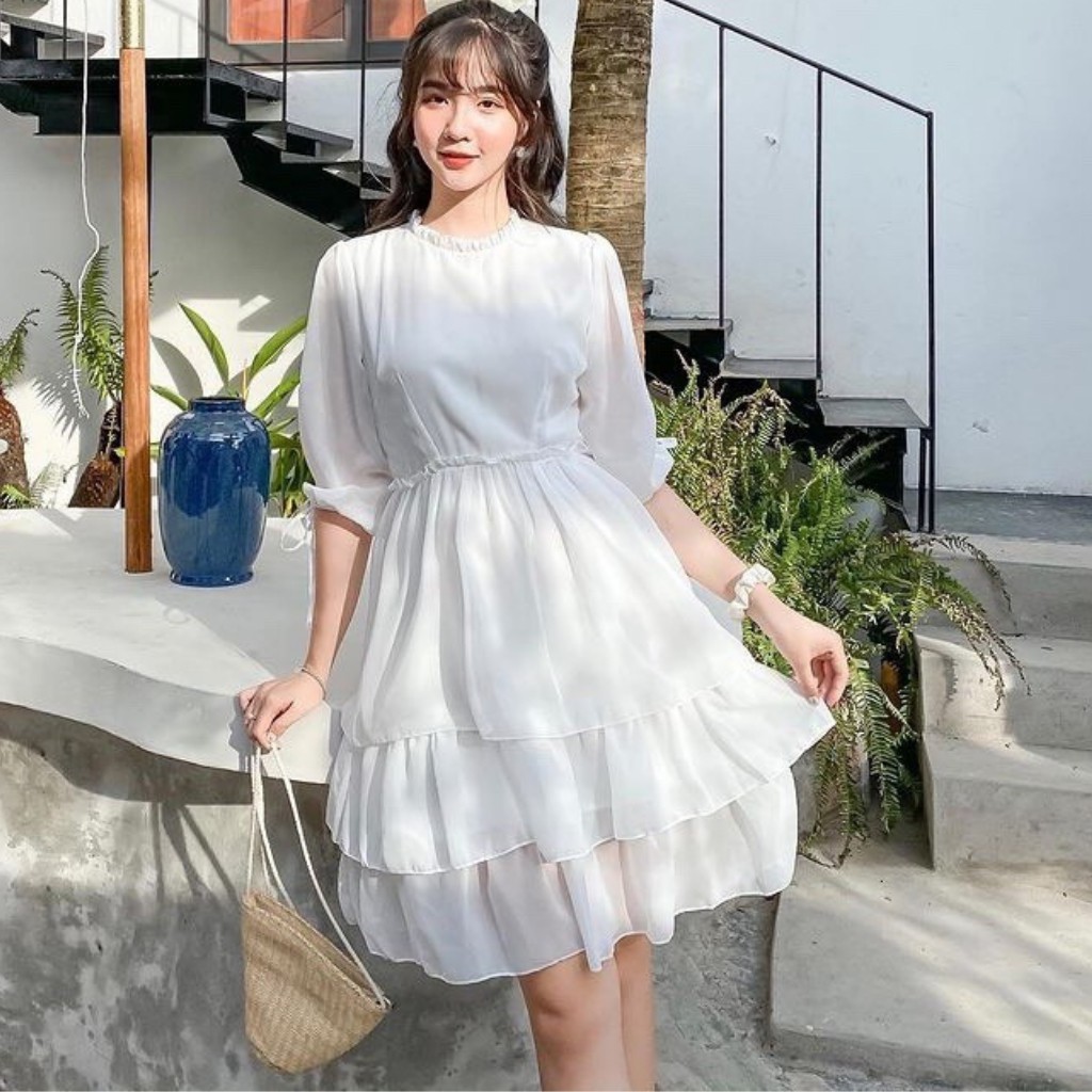 ĐẦM TRẮNG NỮ 3 TẦNG TAY LỠ BUỘC DÂY CỰC XINH, CHẤT VOAN TƠ CỰC ĐẸP, PHÙ HỢP MẶC ĐÁM CƯỚI, DỰ TIỆC, KỶ YẾU( HÀNG SẴN)