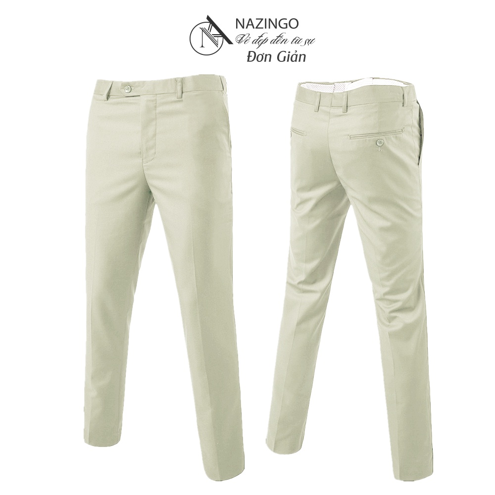 Quần âu, quần tây nam Nazingo màu trắng sữa, chất tuyết mưa T65 xốp mịn thoáng khí