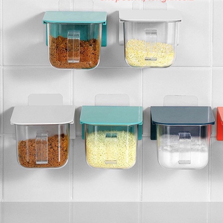 (Bán Buôn Sỉ) Hộp gia vị dán tường tiết kiệm không gian, #kệ dán tường có kèm muỗng T2