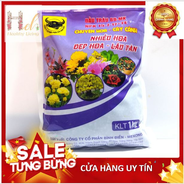 Phân bón Đầu Trâu NPK chuyên cho hoa, cây cảnh 15-7-17+TE Trồng Rau Sạch Bằng Đất Sạch, Xơ Dừa