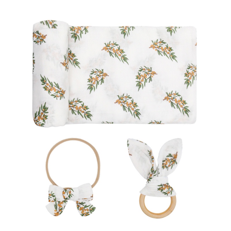 Bộ 3 Món Chăn Quấn + Băng Đô + Kẹp Tóc Xinh Xắn Cho Bé Sơ Sinh