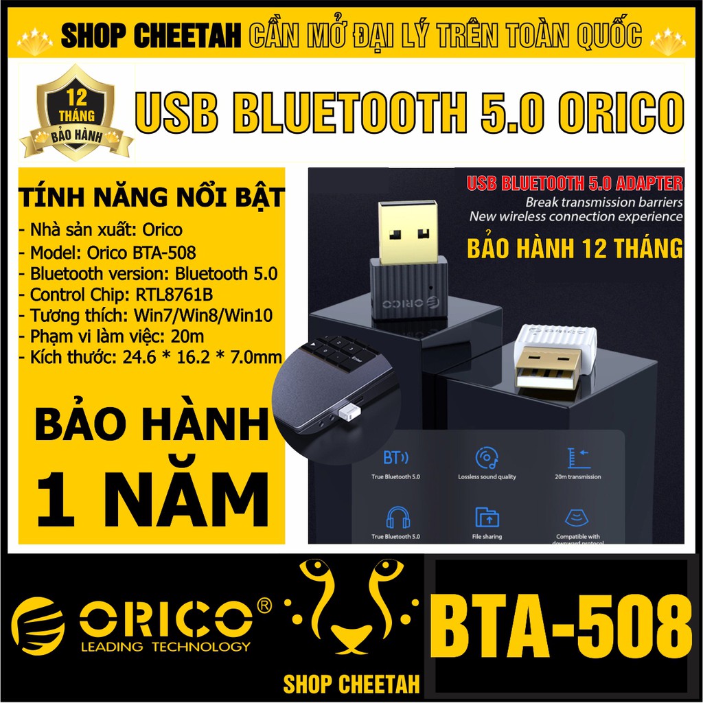 USB Bluetooth 5.0 Orico BTA-508 – Chính Hãng Orico – Hỗ trợ máy tính kết nối Bluetooth với các thiết bị khác
