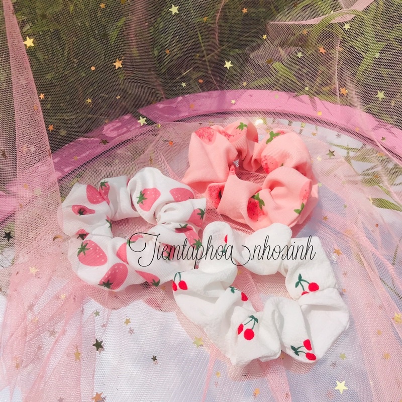 Srunchies buộc tóc hoạ tiết hoa quả cute hot trend