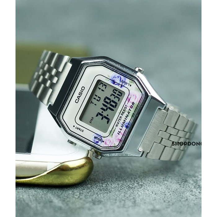 Đồng Hồ Nữ Casio LA680WA-4CDF Chính Hãng - Dây Đeo Kim Loại - Viền Mặt Màu Xanh Hình Hoa Hồng