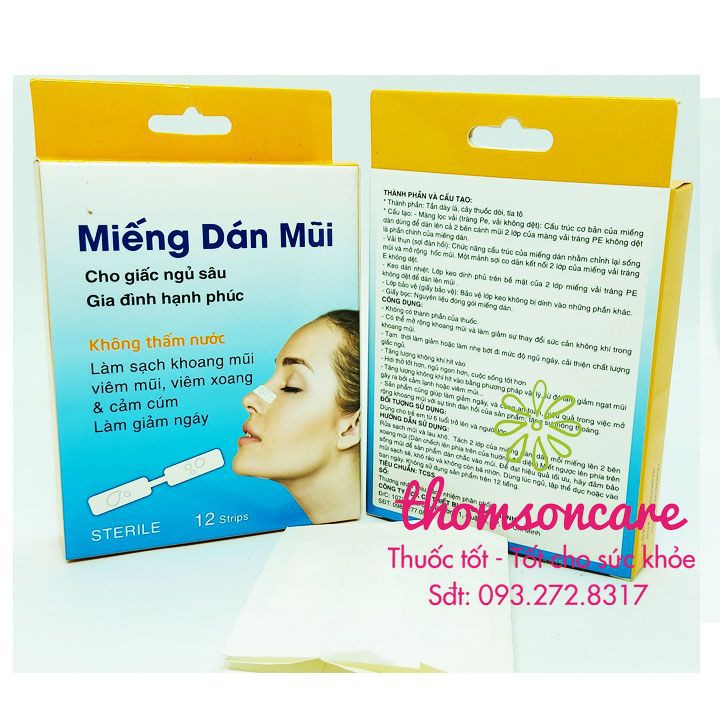 Miếng dán mũi chống ngáy khi ngủ, giúp thông mũi, giảm viêm mũi, xoang