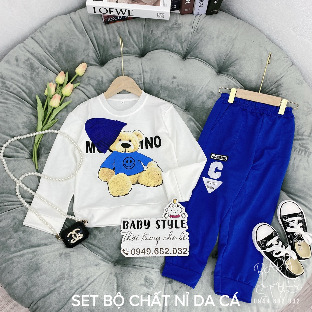 Bộ quần áo thu đông bé trai &quot;MOH|NO&quot; 14-48kg. Bộ dài tay cho bé 4-15 tuổi. Vải da cá dày dặn. G49