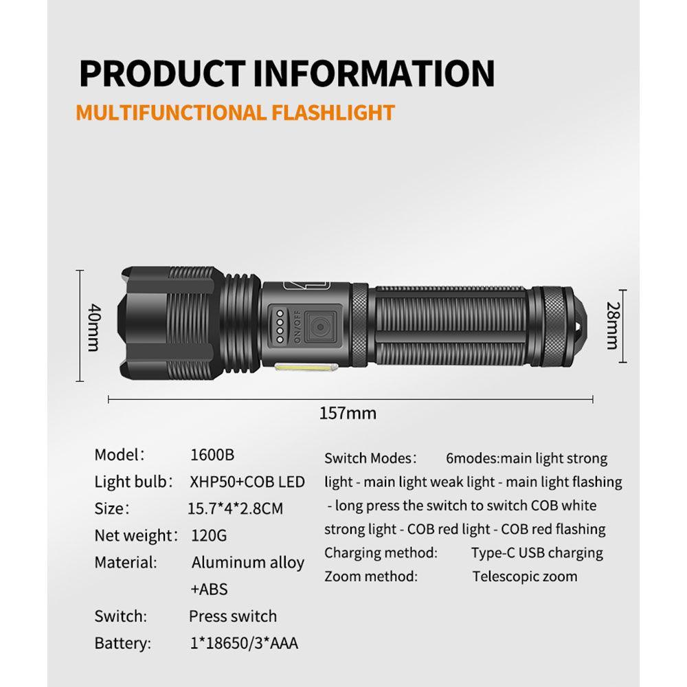 PISTA Đèn Pin LED Xhp50 Hiển Thị Năng Lượng Mặt Trời