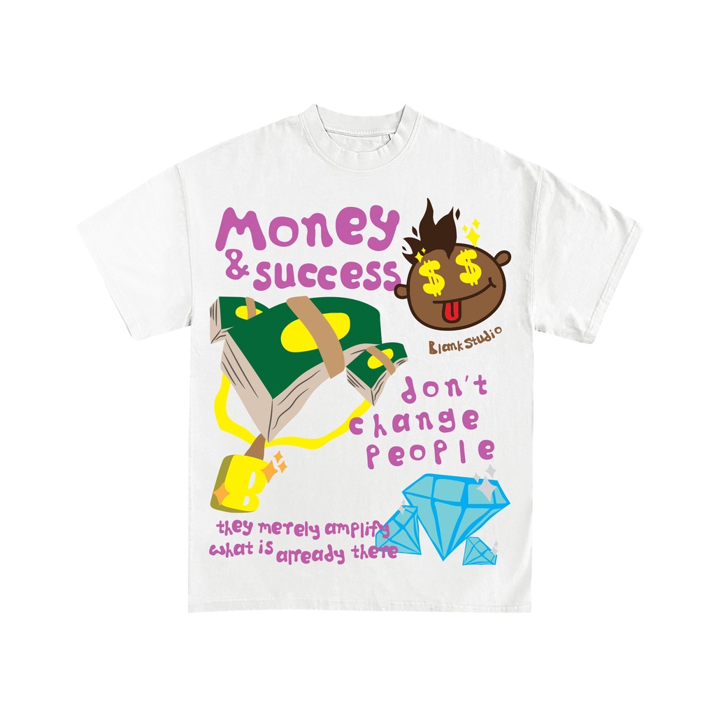 BLANK | Áo Thun Money &amp; Success Tay Lỡ Unisex - Đen/Trắng Cổ Tròn