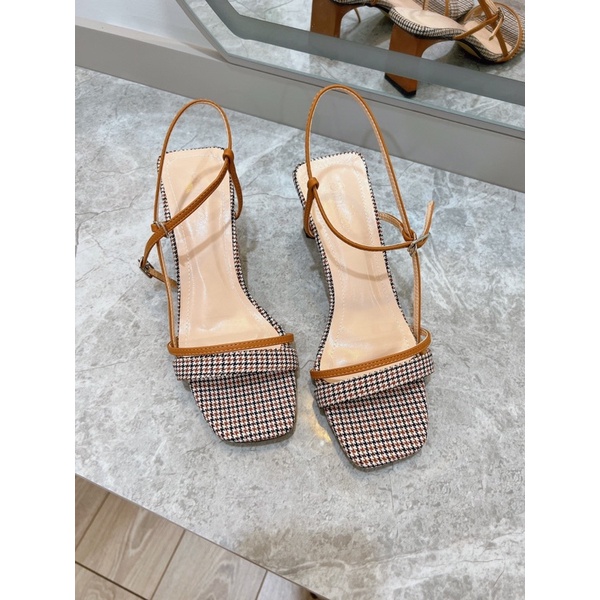 Sandal công sở phối màu độc lạ - sandal dây caro đẹp lạ gót 5p xuất sắc -01